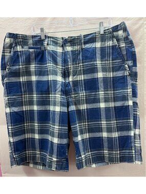Nautica Jeans & Co. Men's 40W Blue Plaid Flat Front Causal 100% Cotton Shorts
